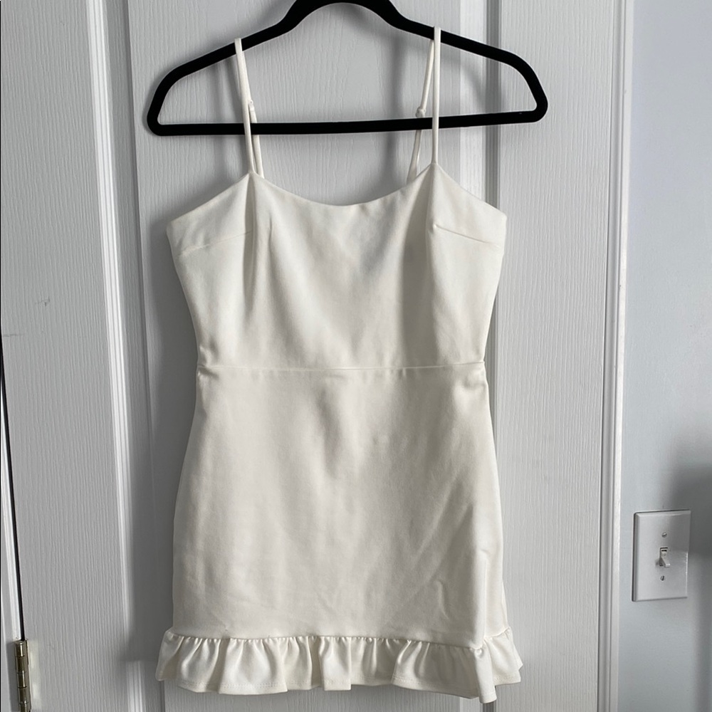 Elegant Off White Ruffle Hem Dress